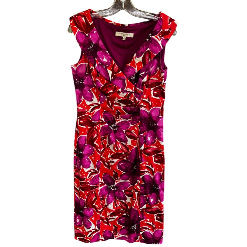 Evan Picone Floral Midi Sleeveless Dress - Red and Purple (EUC)